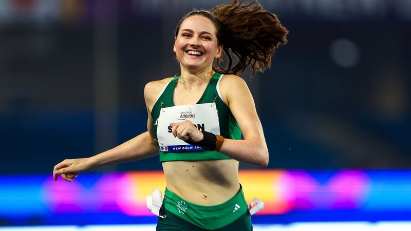 Lana Sutton celebrates her second-place finish in the Women's 200m T38 Round 1 heat