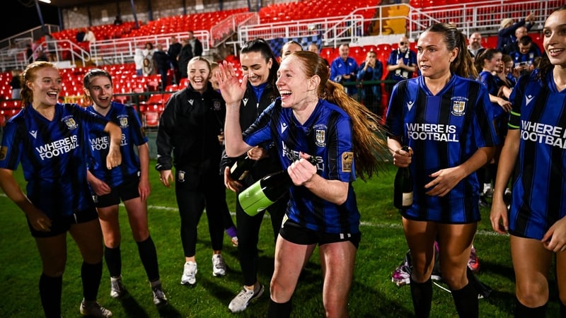 Hat-trick hero Kelly Brady leads the celebrations for Athlone