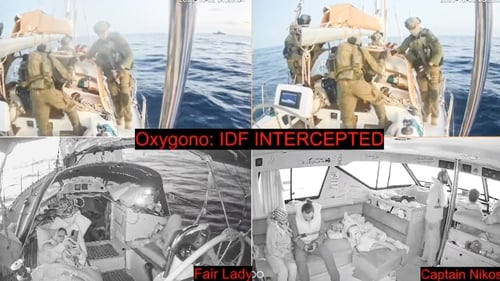 A screenshot of a livestream shows a moment of interception (Image: Global Sumud Flotilla)