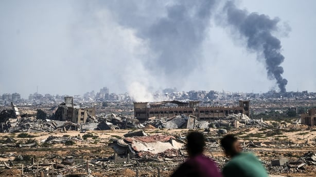 Smoke rises over Gaza City after an Israeli attack, as seen from Nuseirat, Gaza on October 02, 2025. (Photo by Khames Alrefi/Anadolu via Getty Images)