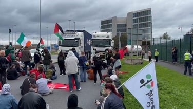 Pro-Palestinian demonstration at Dublin Port blocks trucks