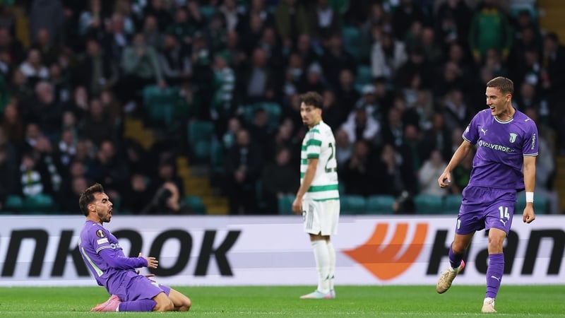 Ricardo Horta of Sporting Braga celebrates scoring his team's first goal at Celtic Park