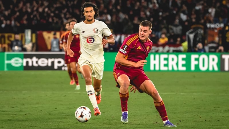 Roma's Evan Ferguson in Europa League action against Lille