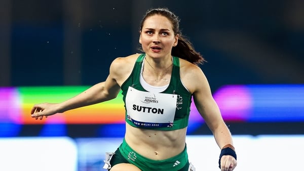 2 October 2025; Lana Sutton of Ireland competes in the Women's 200m T38 Final during day seven of the New Delhi 2025 World Para Athletics Championships at JLN Stadium in New Delhi, India. Photo by Nikola Krstic/Sportsfile
