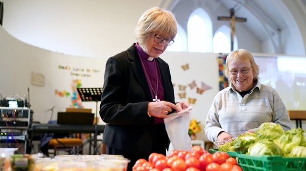 Archbishop of Canterbury-designate Dame Sarah Mullally helps out at a food bank