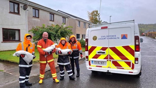 Civil defence lay sandbags in Donegal