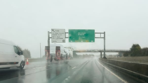 Vehicles travel in wet conditions on the N7 in Kildare
