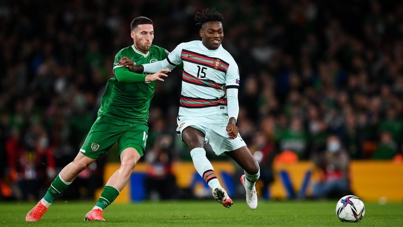 Rafael Leao up against Republic of Ireland defender Matt Doherty in 2021