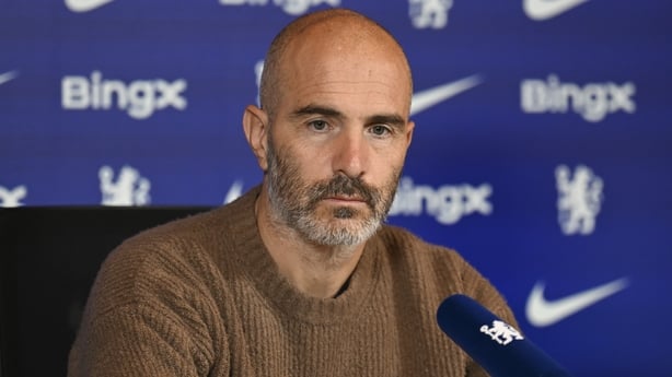 Enzo Maresca of Chelsea during a press conference at Chelsea Training Ground on October 3, 2025 in Cobham, England.