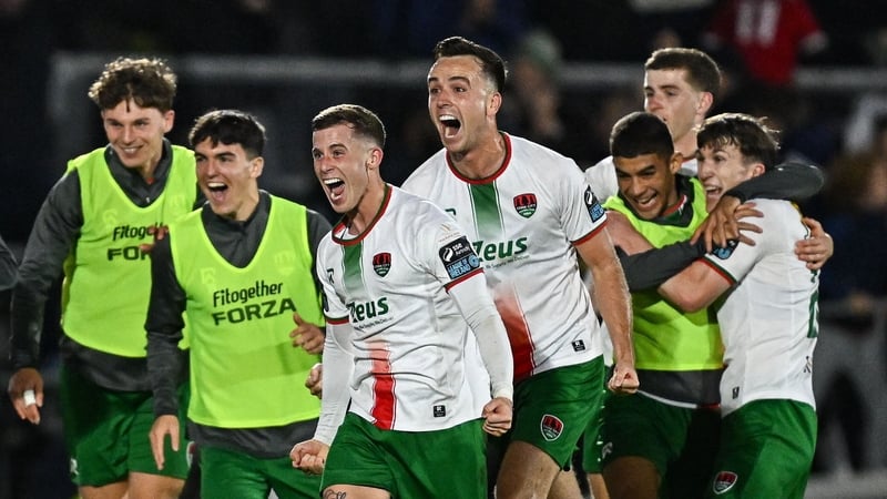 Cork City celebrate Evan McLaughlin's goal against St Pat's
