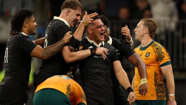 Quinn Tupaea of New Zealand (c) after scoring a try v Australia - 2025 Rugby Championship