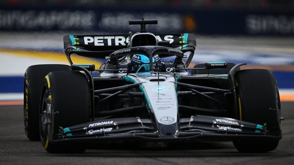 George Russell of Great Britain in his Mercedes at the 2025 Singapore F1 Grand Prix
