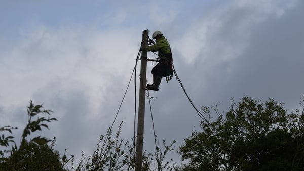 Mark Lennon carries out repairs to fallen power cables in Balbriggan, Co. Dublin