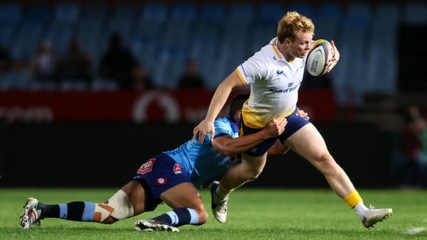 4 October 2025; Hugh Cooney of Leinster is tackled by Harold Vorster of Vodacom Bulls during the United Rugby Championship match between Vodacom Bulls and Leinster at Loftus Versfeld Stadium in Pretoria, South Africa. Photo by Shaun Roy/Sportsfile