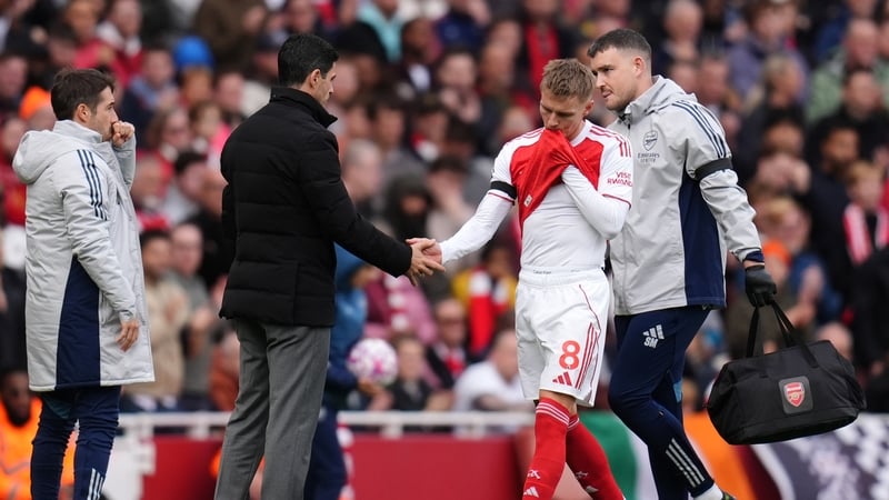 Martin Odegaard leaving the field of play at the Emirates