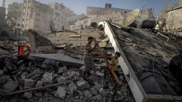 A view of destruction following the Israeli attack on Omar al-Mukhtar Street of Gaza City, Gaza
