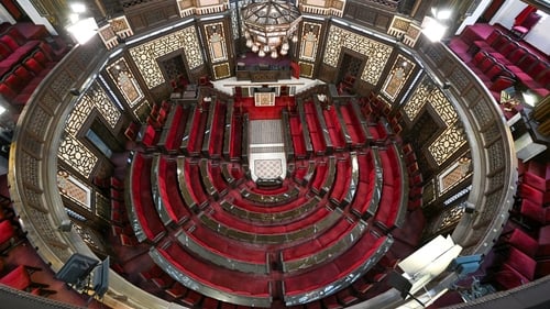 The assembly hall of the parliament building is pictured in Damascus, Syria