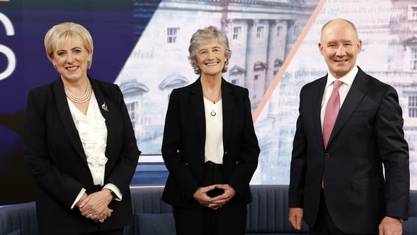 Shot of Heather Humphreys, Catherine Connolly, Jim Gavin in the RTÉ studio