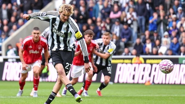 Nick Woltemade of Newcastle United scores to make it 2-0 against Nottingham Forest, Premier League, October 2025