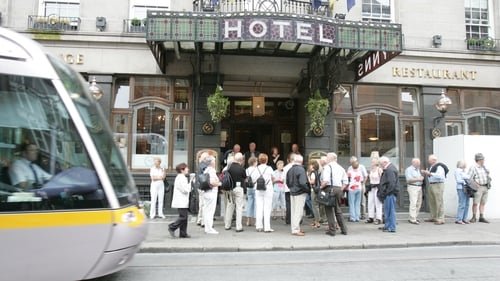 A group of tourists outside Wynns Hotel in Dublin's Abbey Street. Photo: Eamonn Farrell/RollingNews.ie