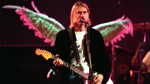 Kurt Cobain from Nirvana on MTV's Live and Loud in December 1993, with the In Utero angel behind him. Photo: Jeff Kravitz/FilmMagic via Getty Images