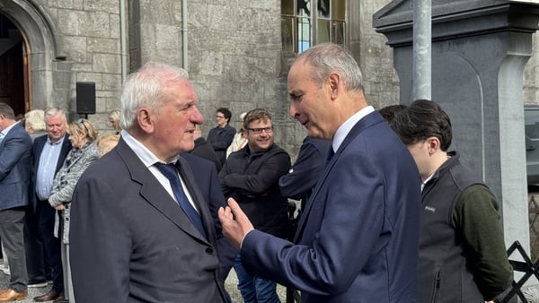 Berti Ahern and Micheál Martin in conversation at St Mary's Church, Tipperary