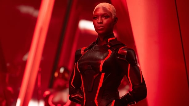 Jodie Turner-Smith as Athena in Disney's Tron: Ares Photo by Leah Gallo