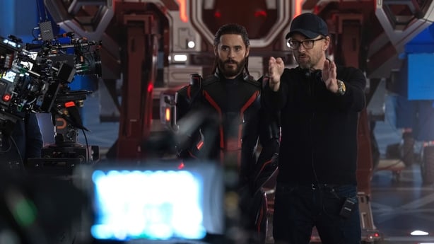 Jared Leto and director Joachim Rønning behind the scenes of Tron: Ares Photo by Leah Gallo