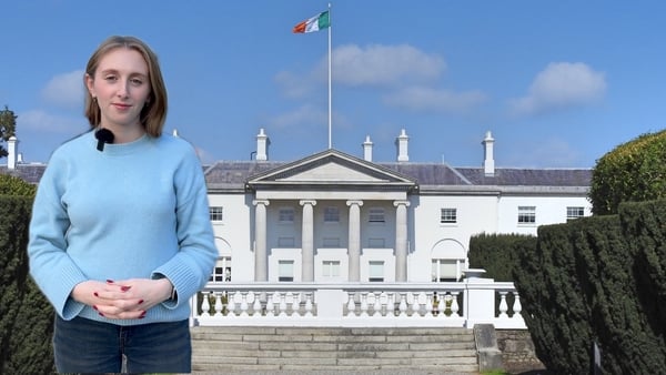 Digital Content Creator Ruth McGann is edited to stand in front of the Áras