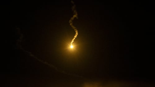Bombs are released over Gaza by the Israeli army on anniversary of war with Hamas