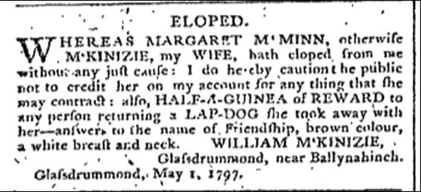 Ad from Belfast News Letter, 8 May 1797, page 1