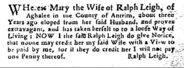 Advertisement from Belfast News Letter, 5 February 1739, page 2