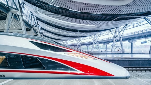 View of Modern High speed Bullet trains in Beijing south train station, China