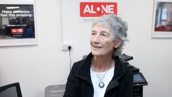 Presidential candidate Catherine Connolly meets staff at ALONE’s headquarters in Olympic House, Dublin