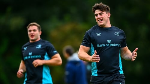 British and Irish Lions hooker Dan Sheehan (r) at Leinster training on Tuesday