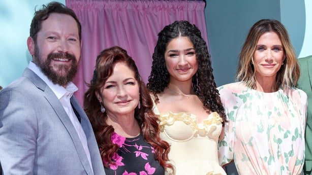 Ryan Crego, Gloria Estefan, Laila Lockhart Kraner, and Kristen Wiig attend the premiere of Gabby's Dollhouse: The Movie at the Grove on 20 September, 2025 in Los Angeles
