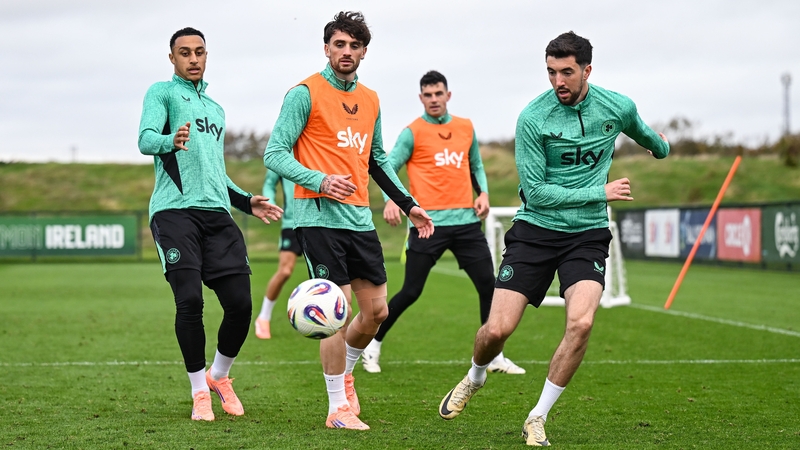 Finn Azaz training with Adam Idah, Troy Parrott and John Egan ahead of the trip to Lisbon