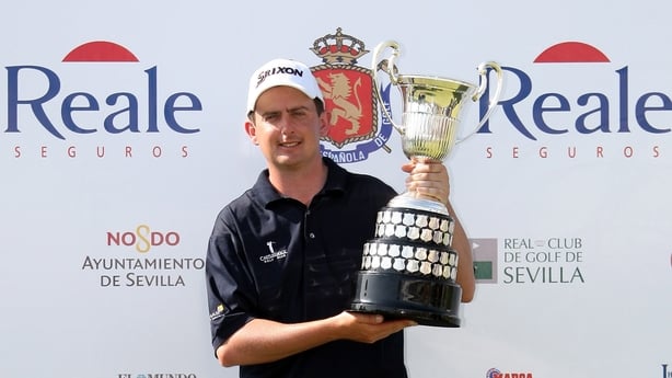 SEVILLE, SPAIN - MAY 04: Peter Lawrie of Ireland with the winners trophy after the final round of the Open de Espana at the Real Club de Golf de Sevilla on May 4, 2008 in Seville, Spain. (Photo by Ross Kinnaird/Getty Images)