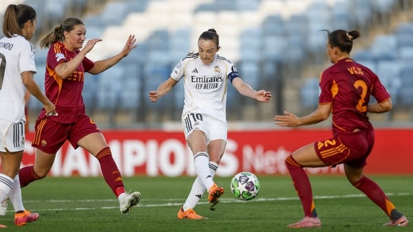 MADRID, SPAIN - OCTOBER 08: Caroline Weir player of Real Madrid scoring her team's second goal during the UEFA Women's Champions League 2025/26 league phase match between Real Madrid CF and AS Romaat on October 08, 2025 in Madrid, Spain. (Photo by Jesus T