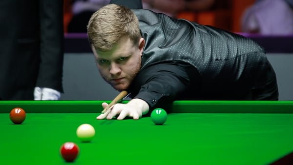 NANJING, CHINA - NOVEMBER 04: Aaron Hill of Ireland plays a shot in the second round match against Mark Allen of Northern Ireland on day 2 of 2024 International Championship at Southern New City (SNC) National Fitness Center on November 4, 2024 in Nanjing