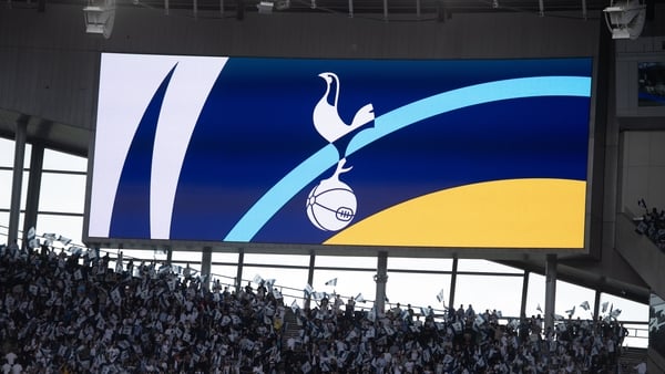 The scoreboard shows the Tottenham crest prior to the Premier League match between Tottenham Hotspur FC and Brighton & Hove Albion FC at Tottenham Hotspur Stadium on May 25, 2025 in London, England