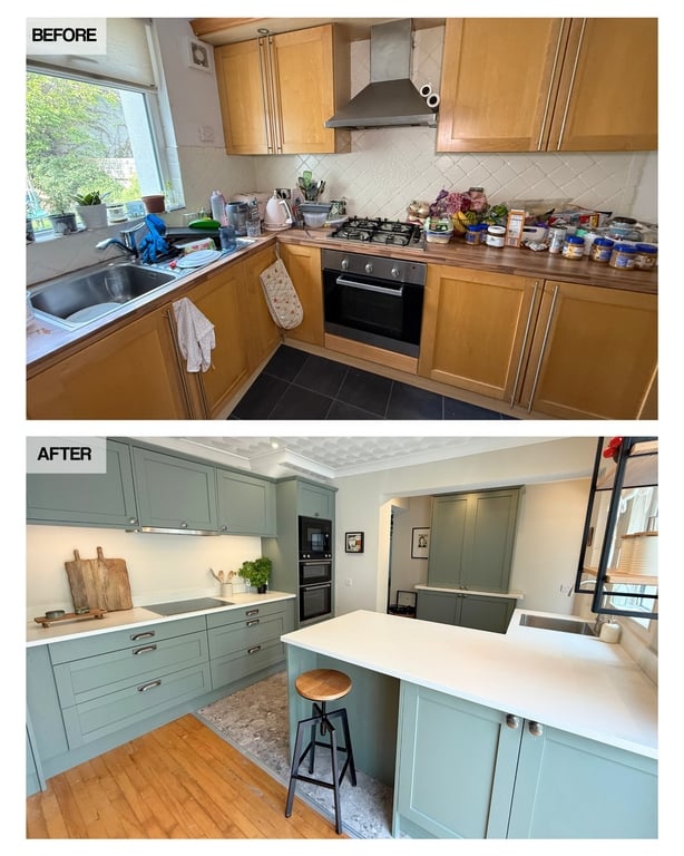 Before and After photo of kitchen