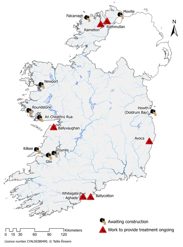 map showing Fifteen towns and villages discharging raw sewage in mid-2025