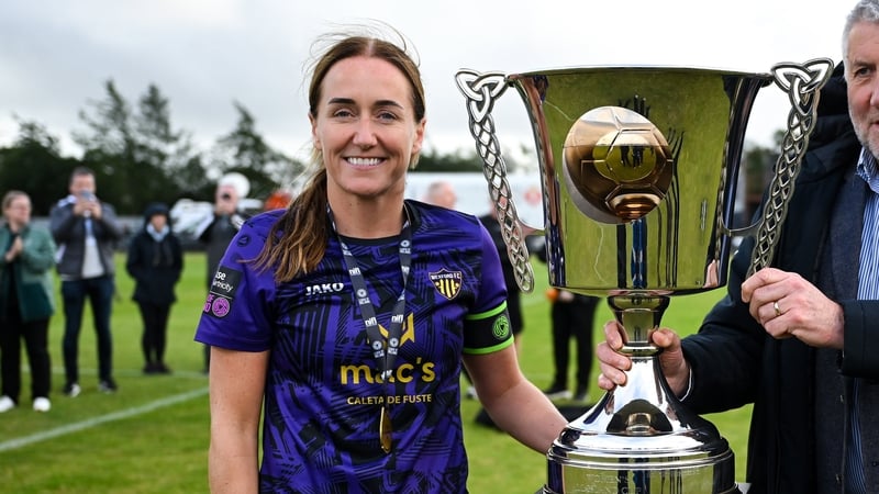 Wexford captain Kylie Murphy is presented with the All-Island Cup trophy on 31 August