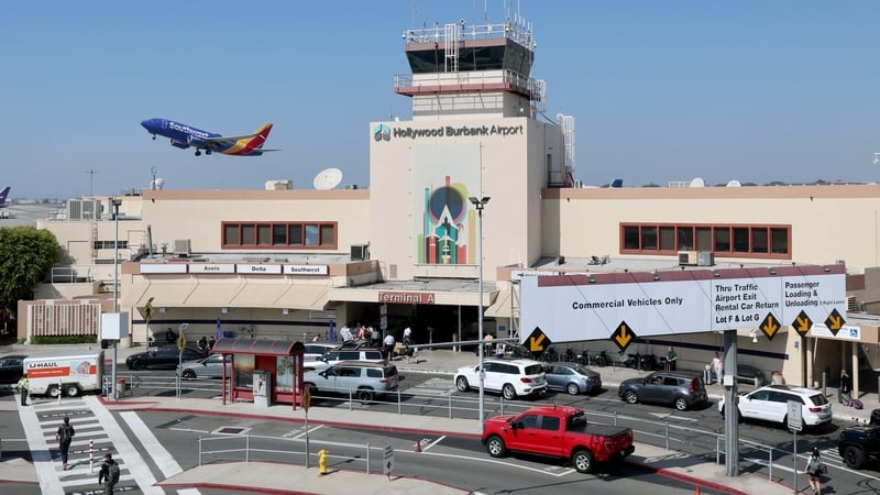 A Southwest Airlines plane takes off from Burbank Airport in California