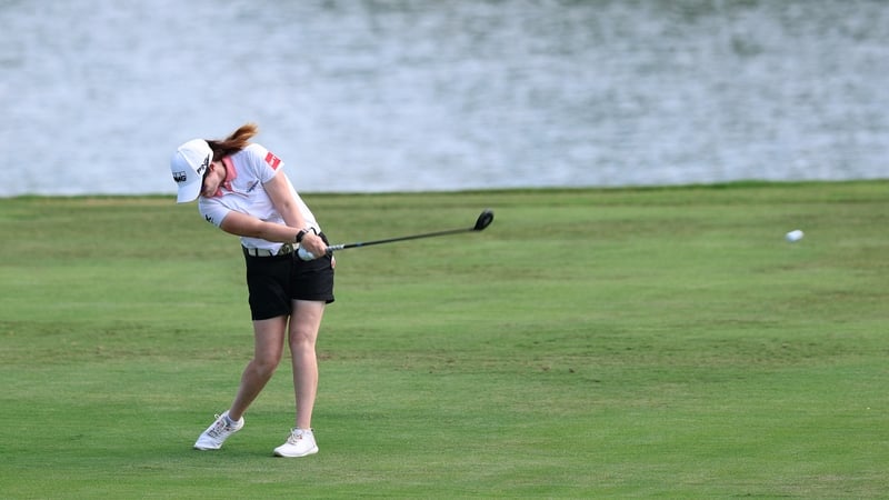 Leona Maguire playing a shot on the fourth hole at the Qizhong Garden GC
