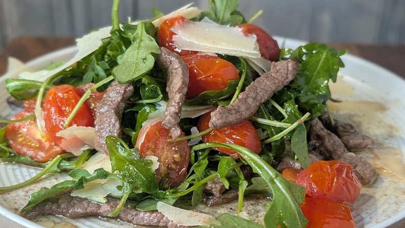 Max Bagalini's beef strips with rocket, cherry tomatoes and grana shavings