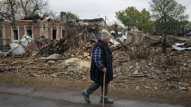 Ukrainian residents work on their homes following the Russian airstrike on Kramatorsk, Donetsk region, Ukraine