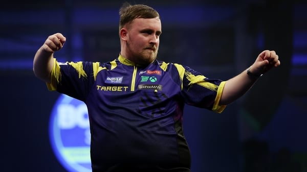 LEICESTER, ENGLAND - OCTOBER 09: Luke Littler of England celebrates victory in his round two match against Mike De Decker of Belgium during day four of the Boyle Sports World Grand Prix at Mattioli Arena on October 09, 2025 in Leicester, England. (Photo b
