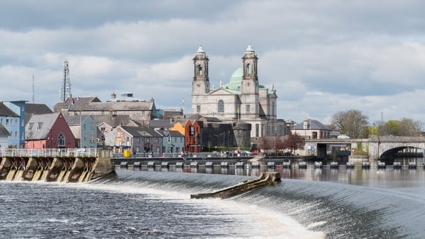 Spring in Athlone town Saints Peter and Paul church over river view, county Westmeath, Ireland